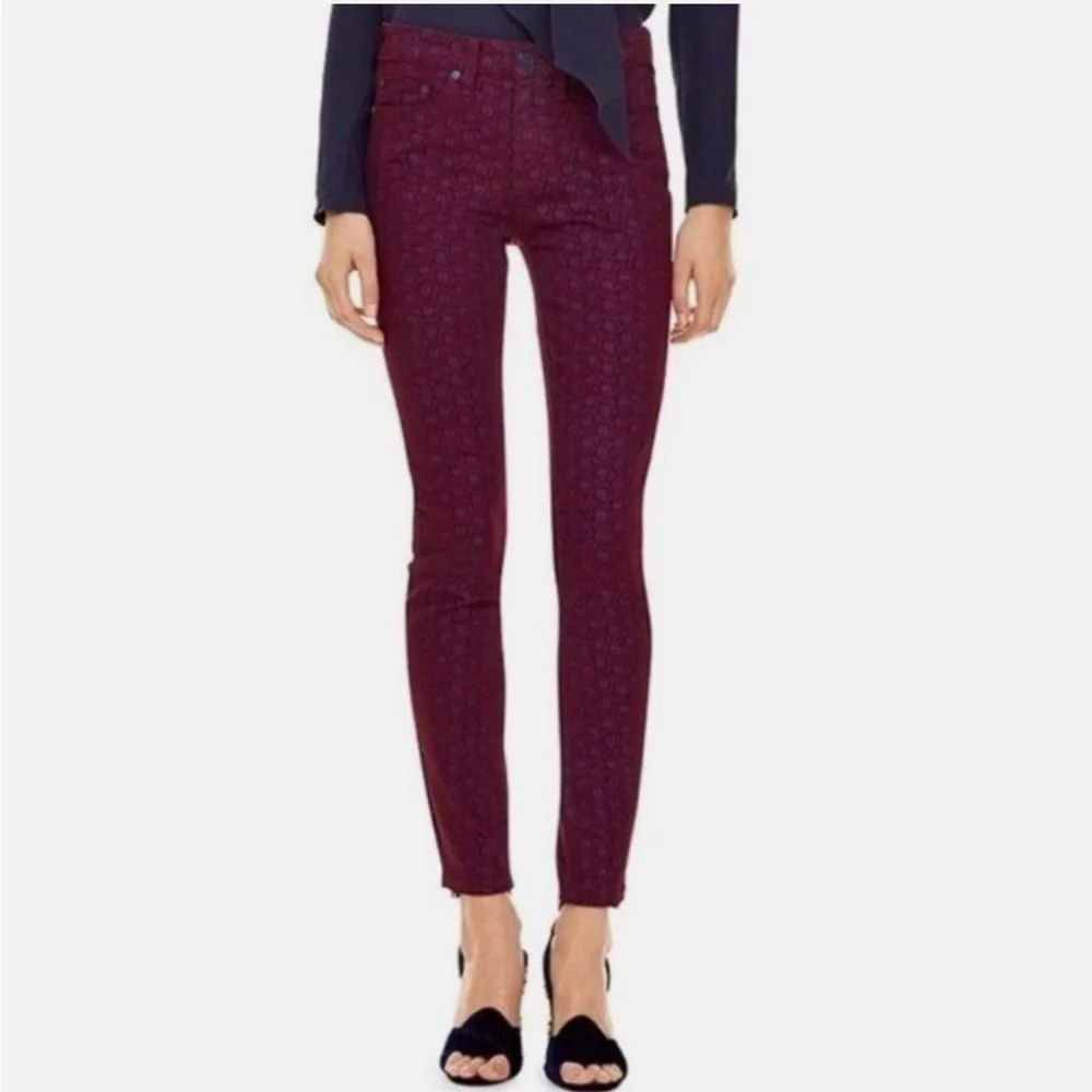 Tory Burch Denim Women 32” Red Agate Bern Patterned Jeans Mid Rise Skinny Floral